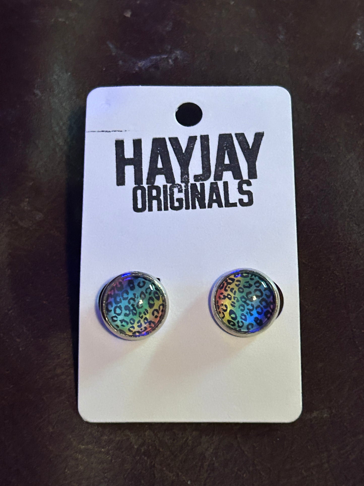 Rainbow leopard studs