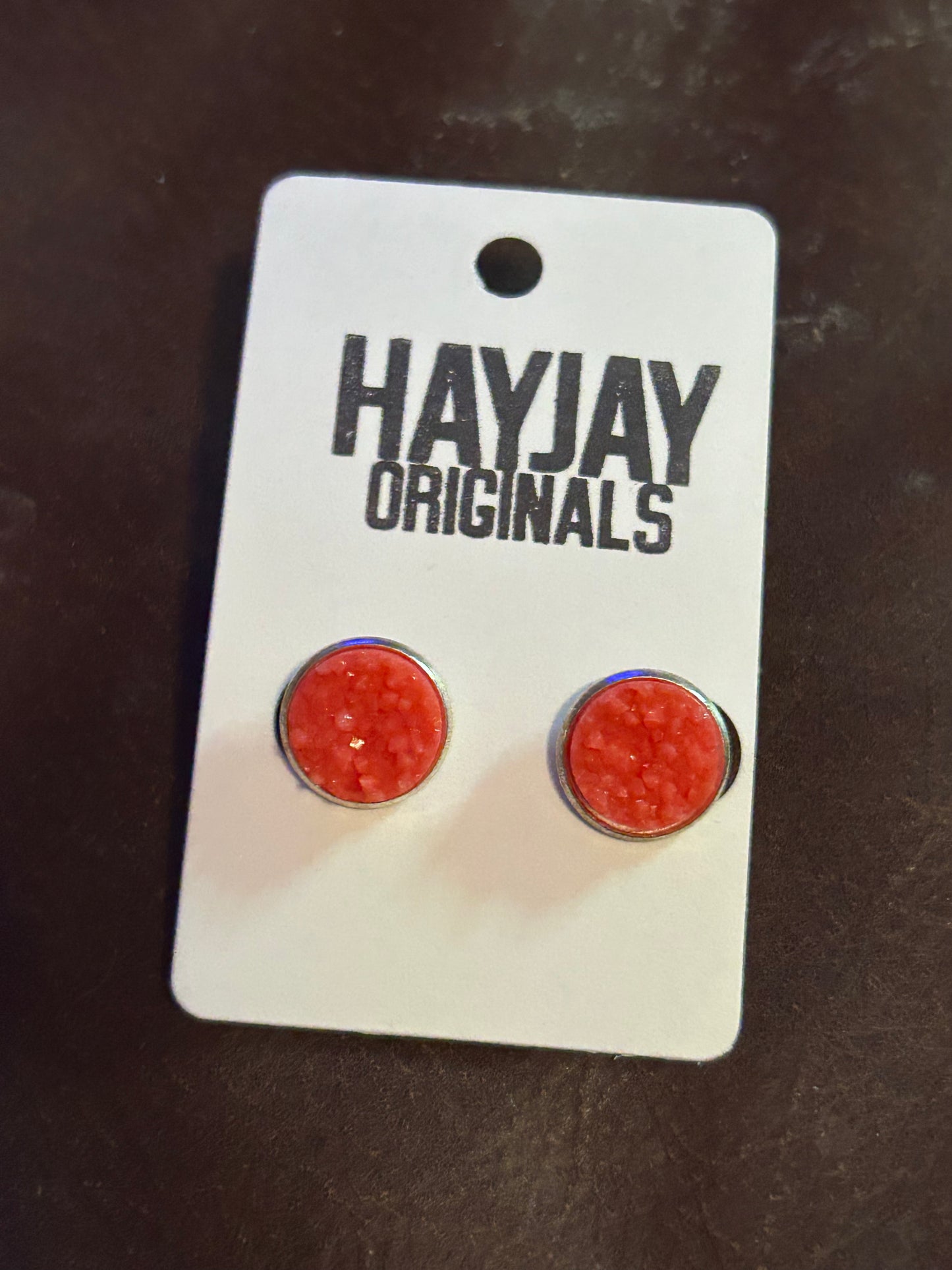 Coral druzy studs