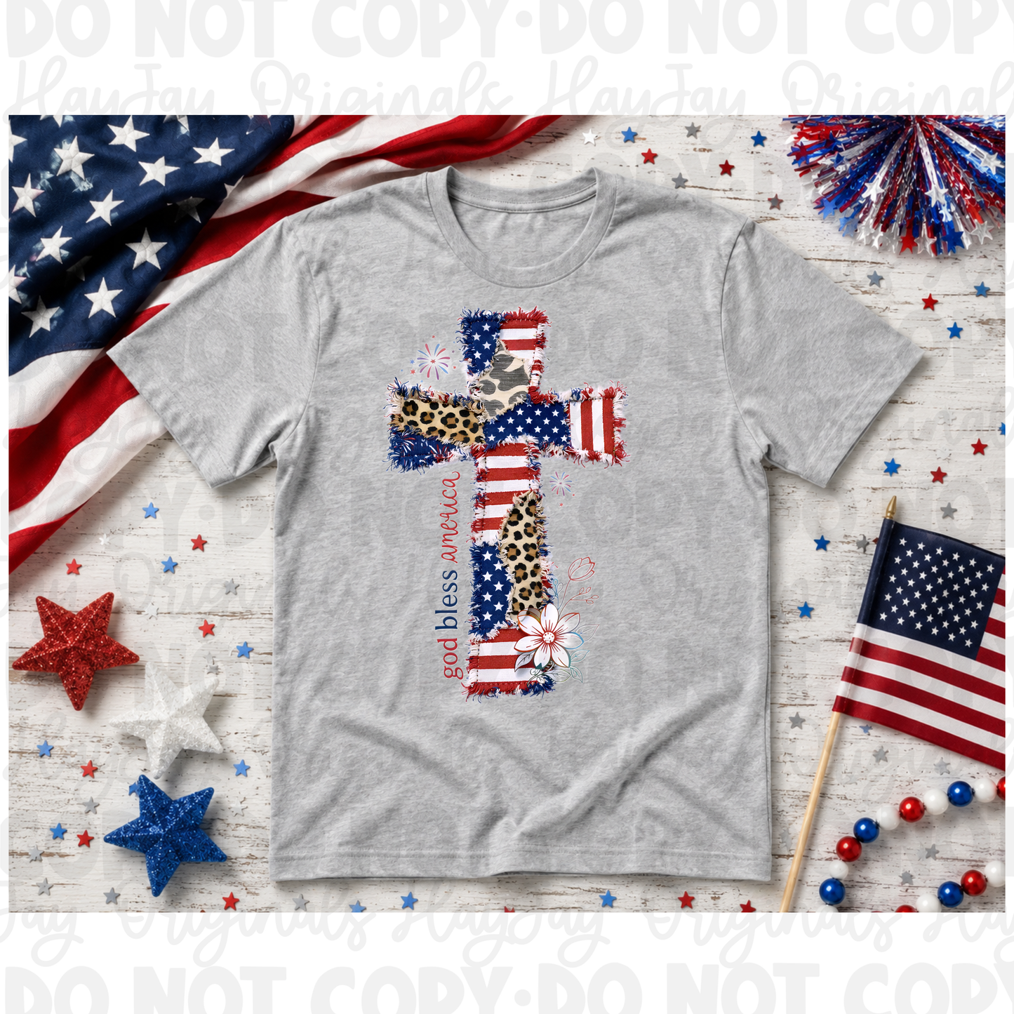 god bless America cross tee