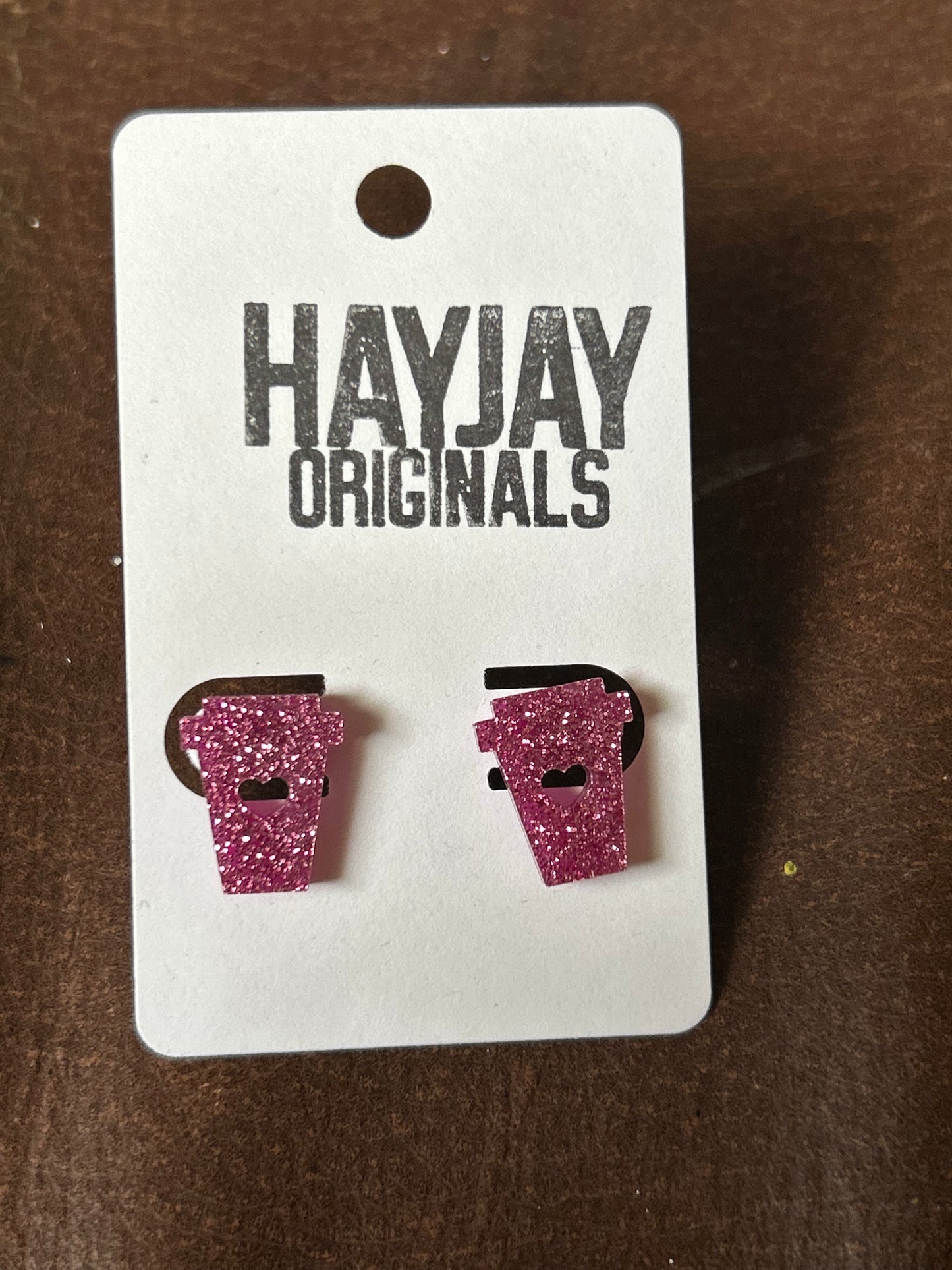 Pink sparkle coffee studs