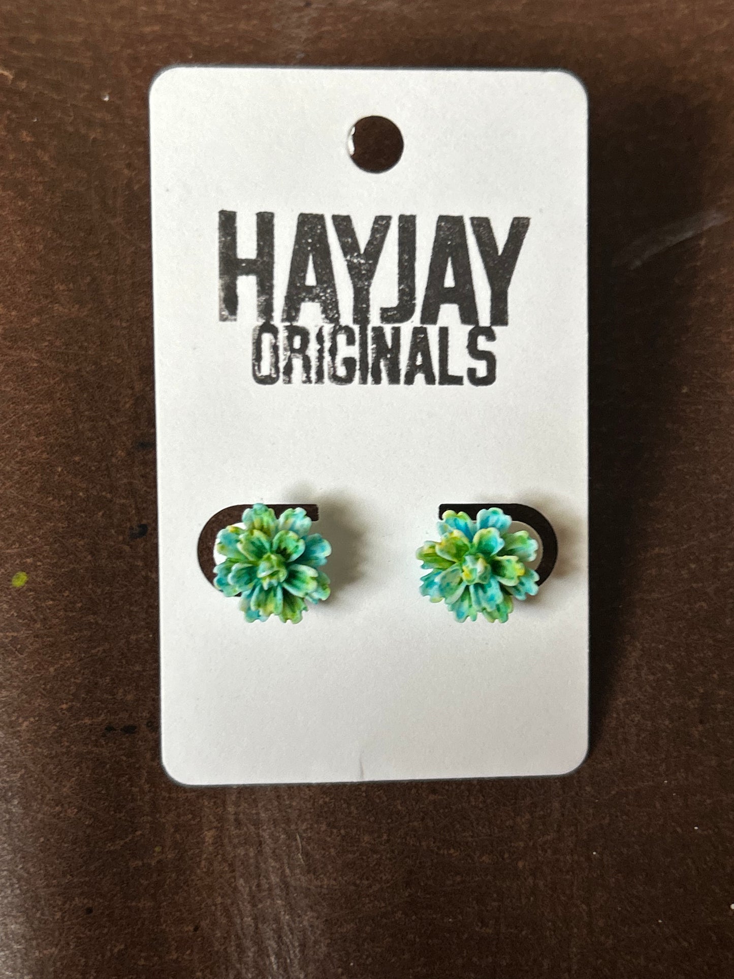 Green Floral Studs