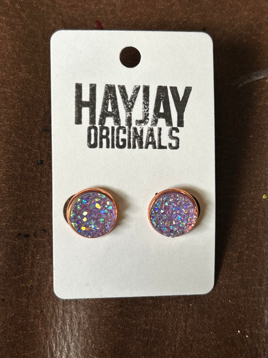 Lilac druzy studs