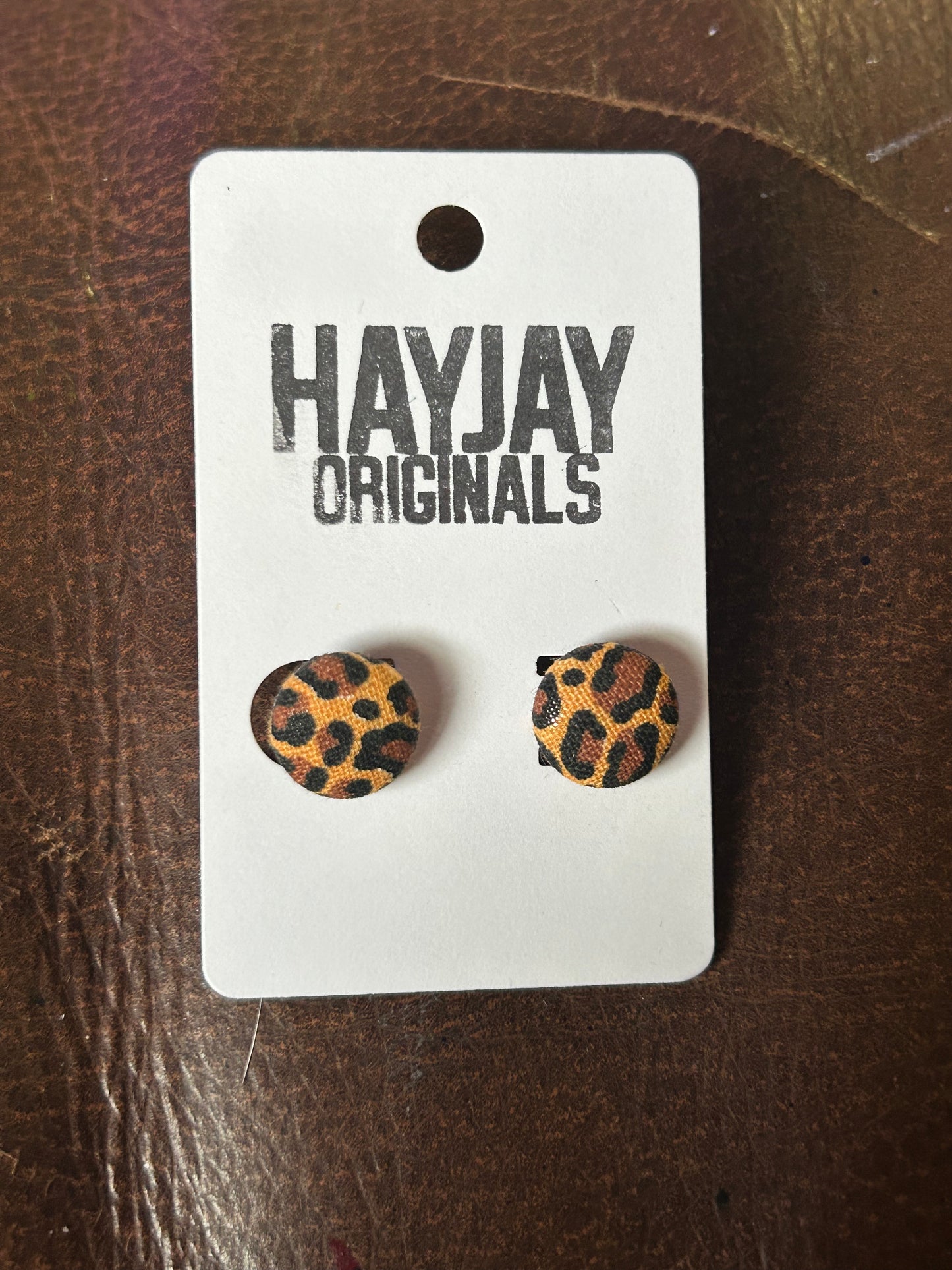leopard button studs
