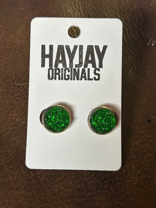 Kelly green druzy studs