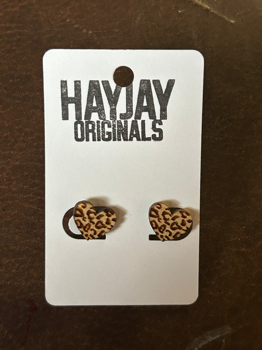 leopard heart studs