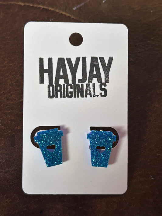 Blue glitter coffee studs