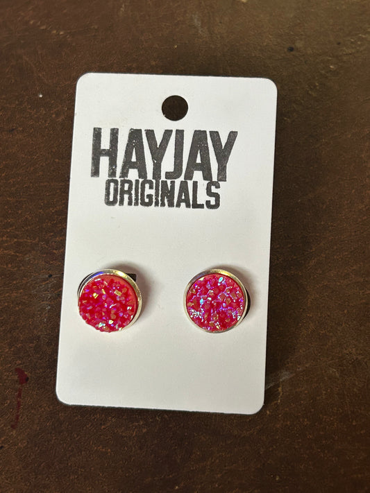 Redish pink druzy studs