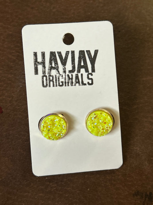 Neon yellow druzy earrings