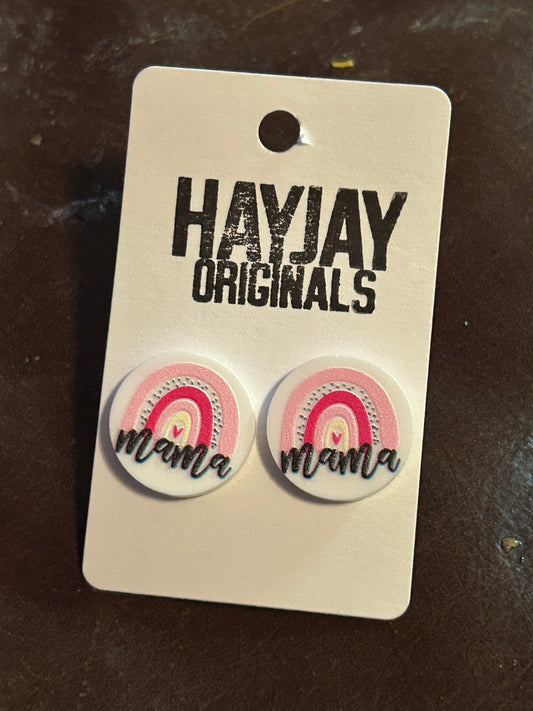 Pink rainbow mama studs