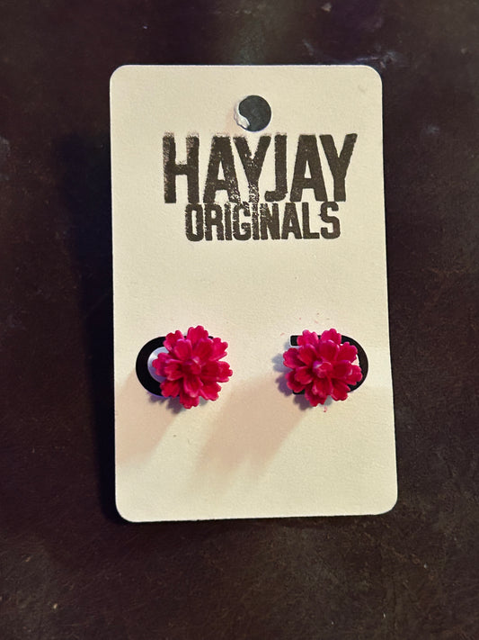 Pink floral studs