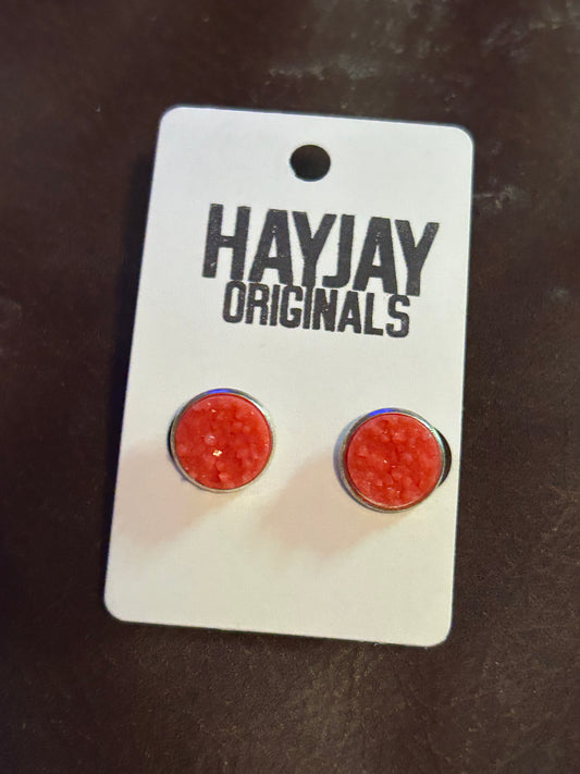 Coral druzy studs