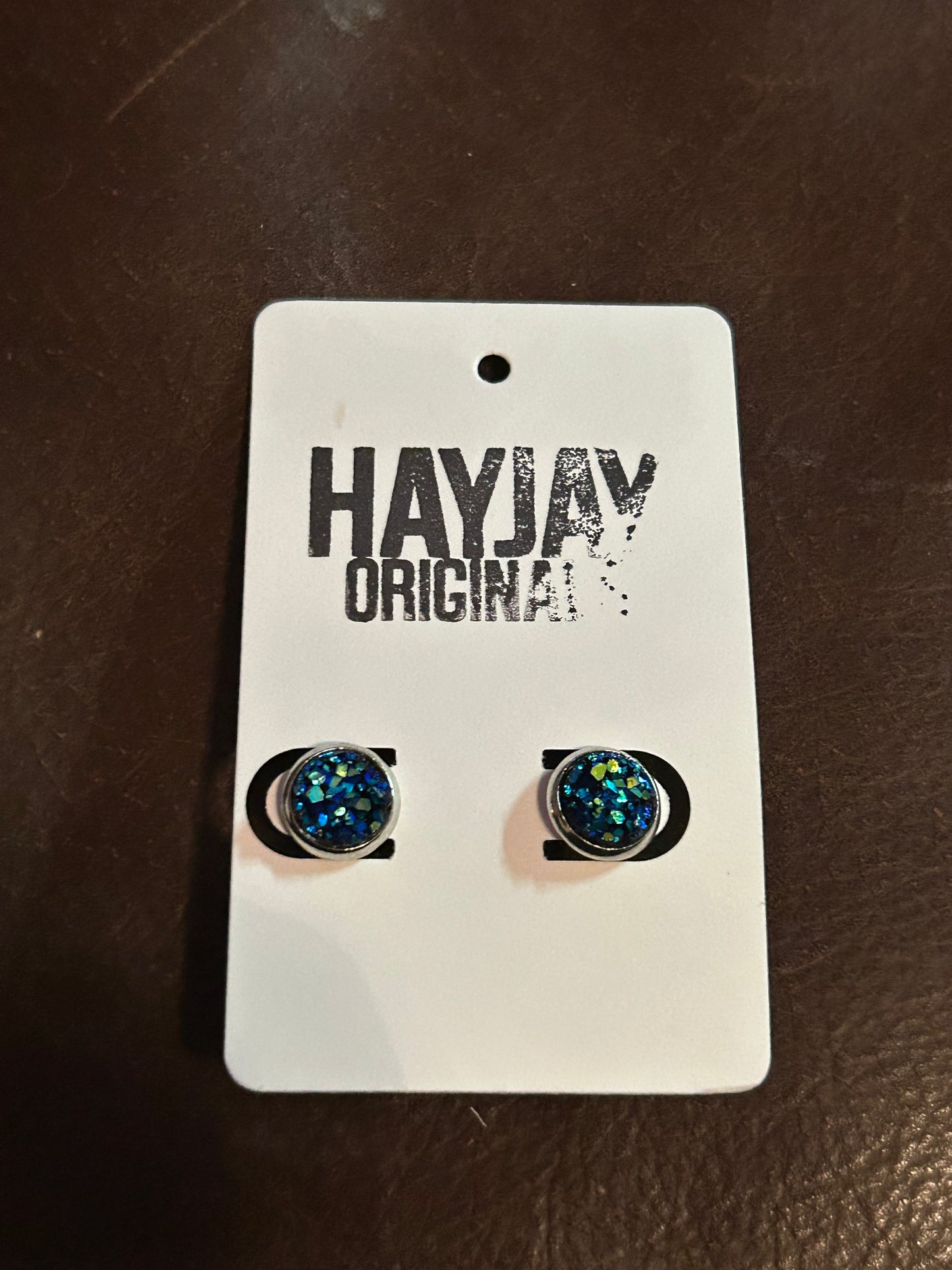 Dark blue druzy studs
