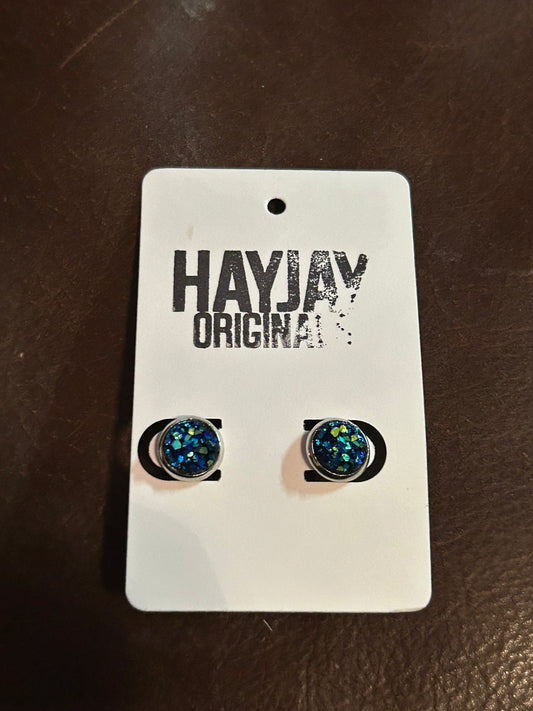 Dark blue druzy studs