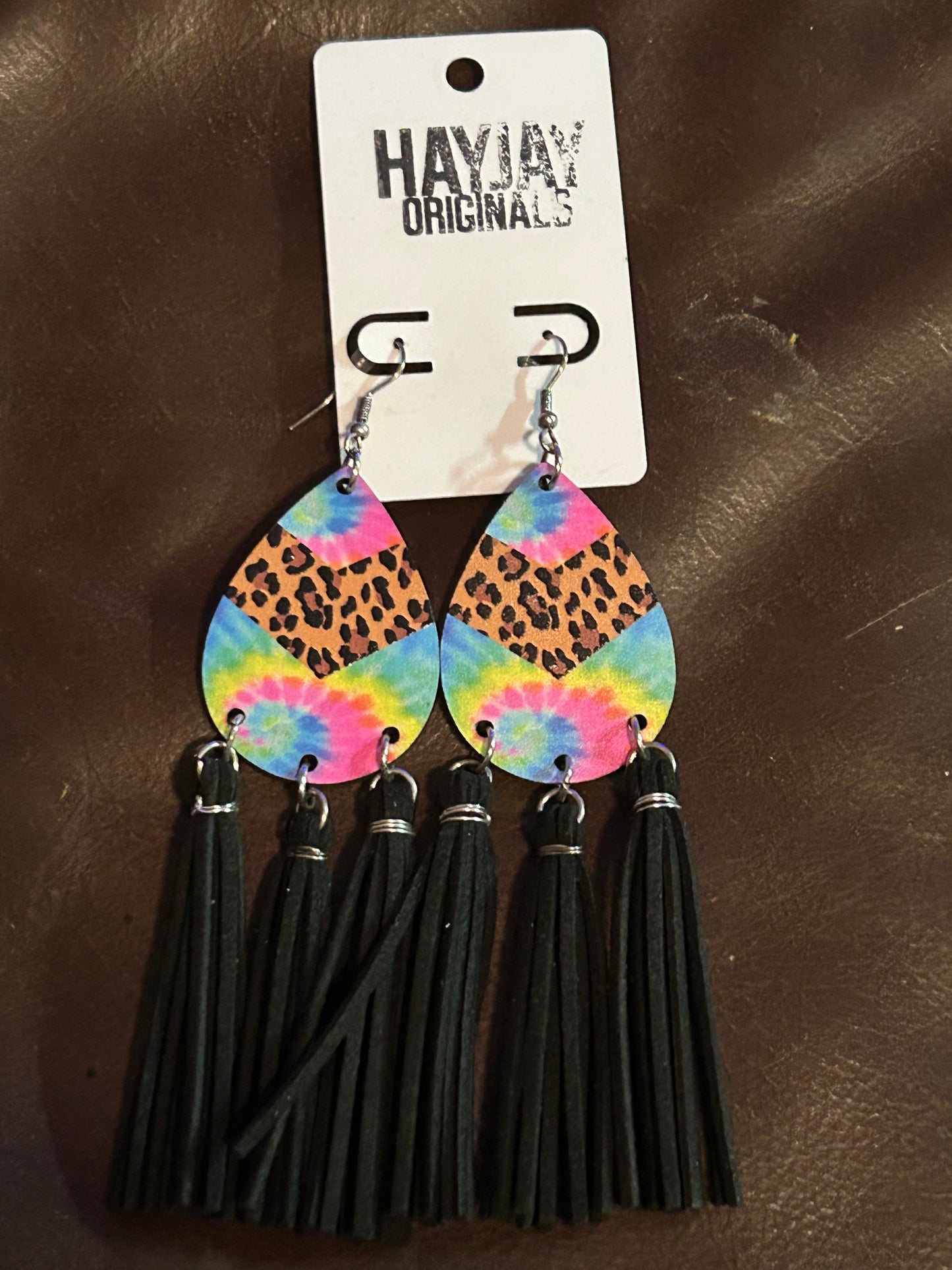 Leopard-tie dye earrings