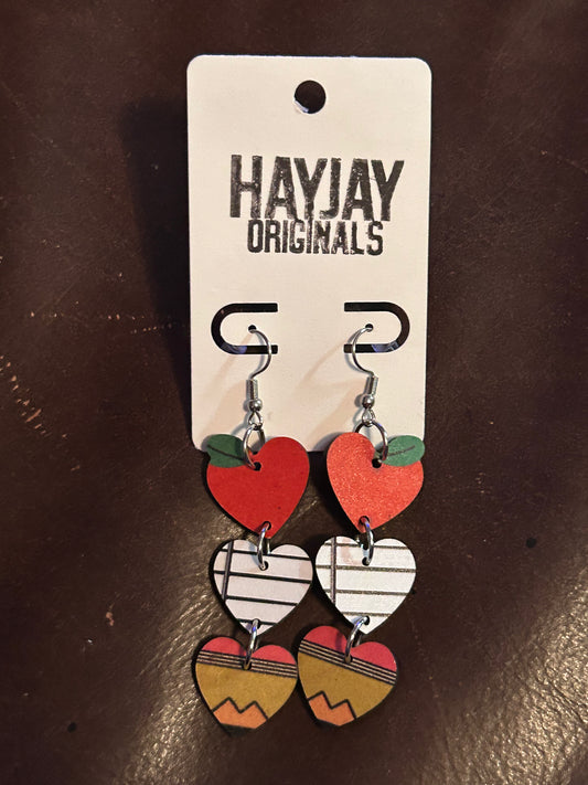 Teacher hearts earrings