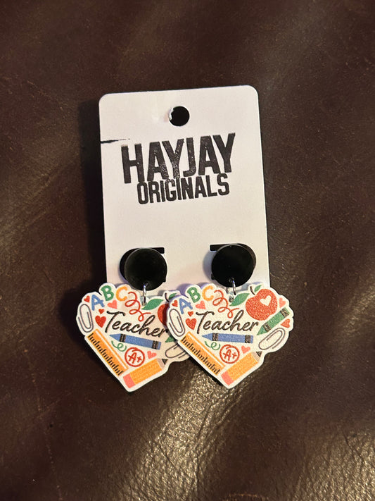 Teacher heart earrings