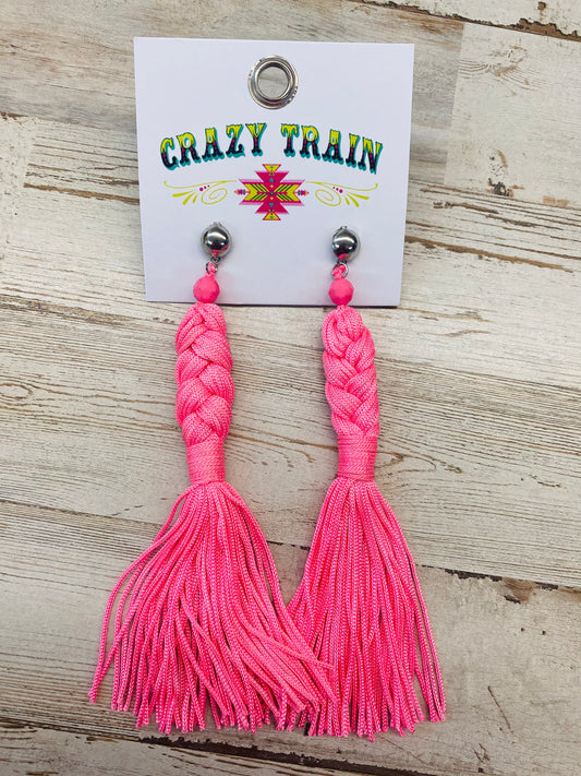 Hot pink fringe earrings