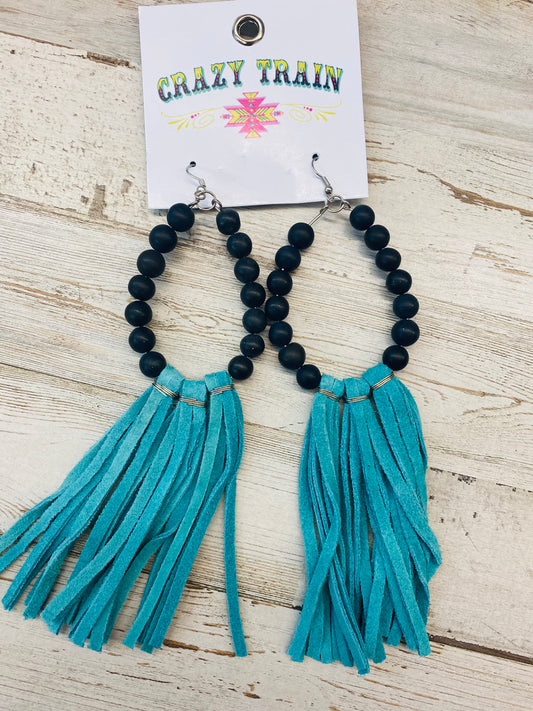 Turquoise & black fringe earrings