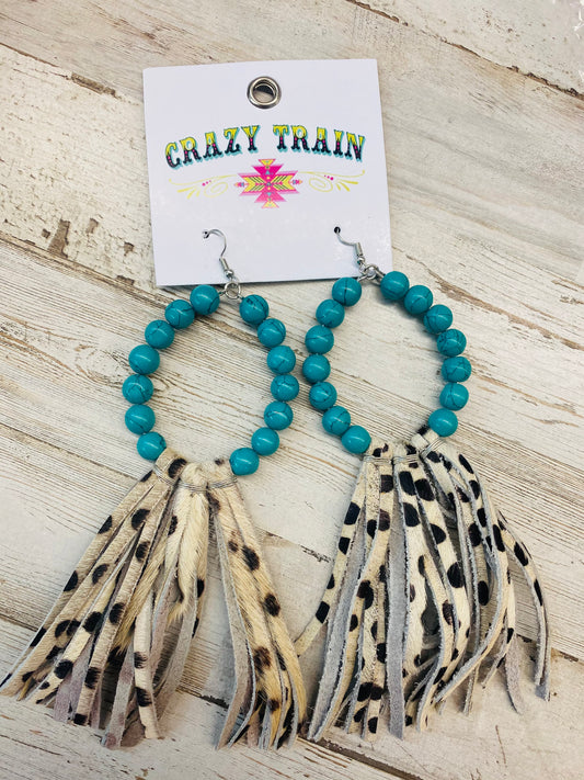 Turquoise & Leopard fringe earrings